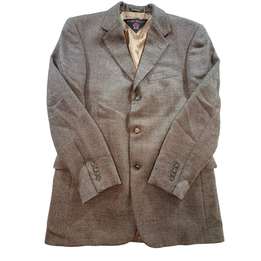 Tommy Hilfiger Mens 38R Wool Blazer Grey Black Birdseye 3-Button Sport Coat USA